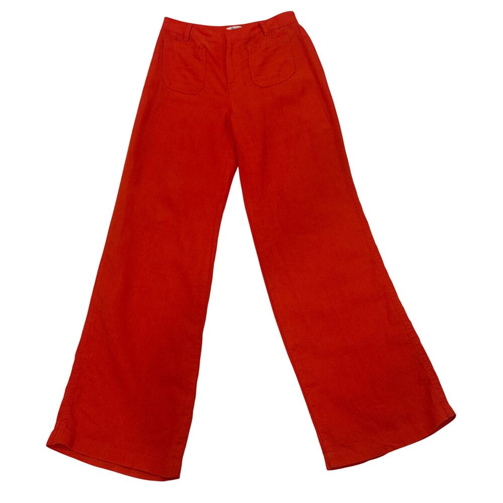 Madewell women Orange Linen Wide Leg Trouser Pant Size 0